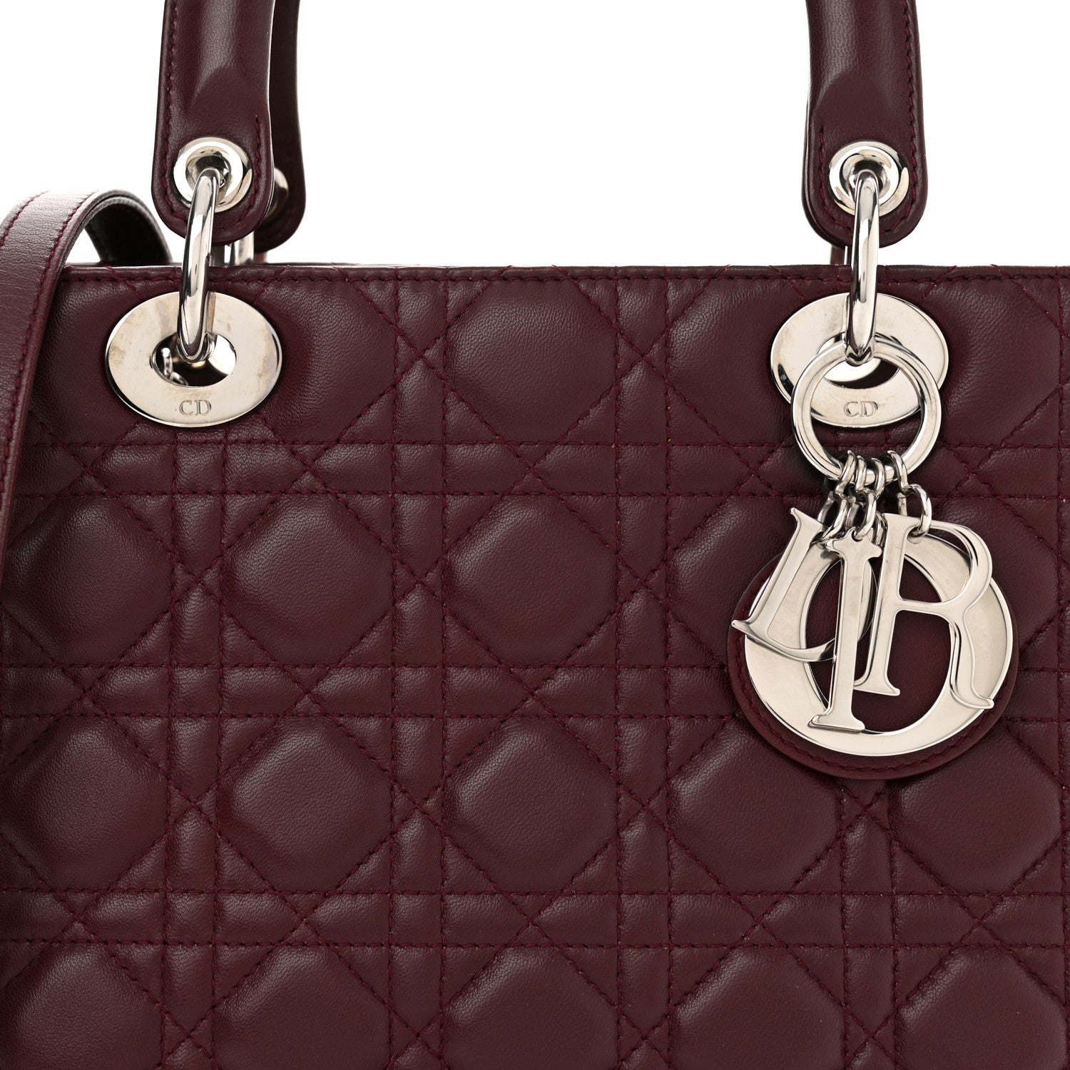 Christian Dior Lambskin Cannage Medium Lady Dior Burgundy 8 of 13