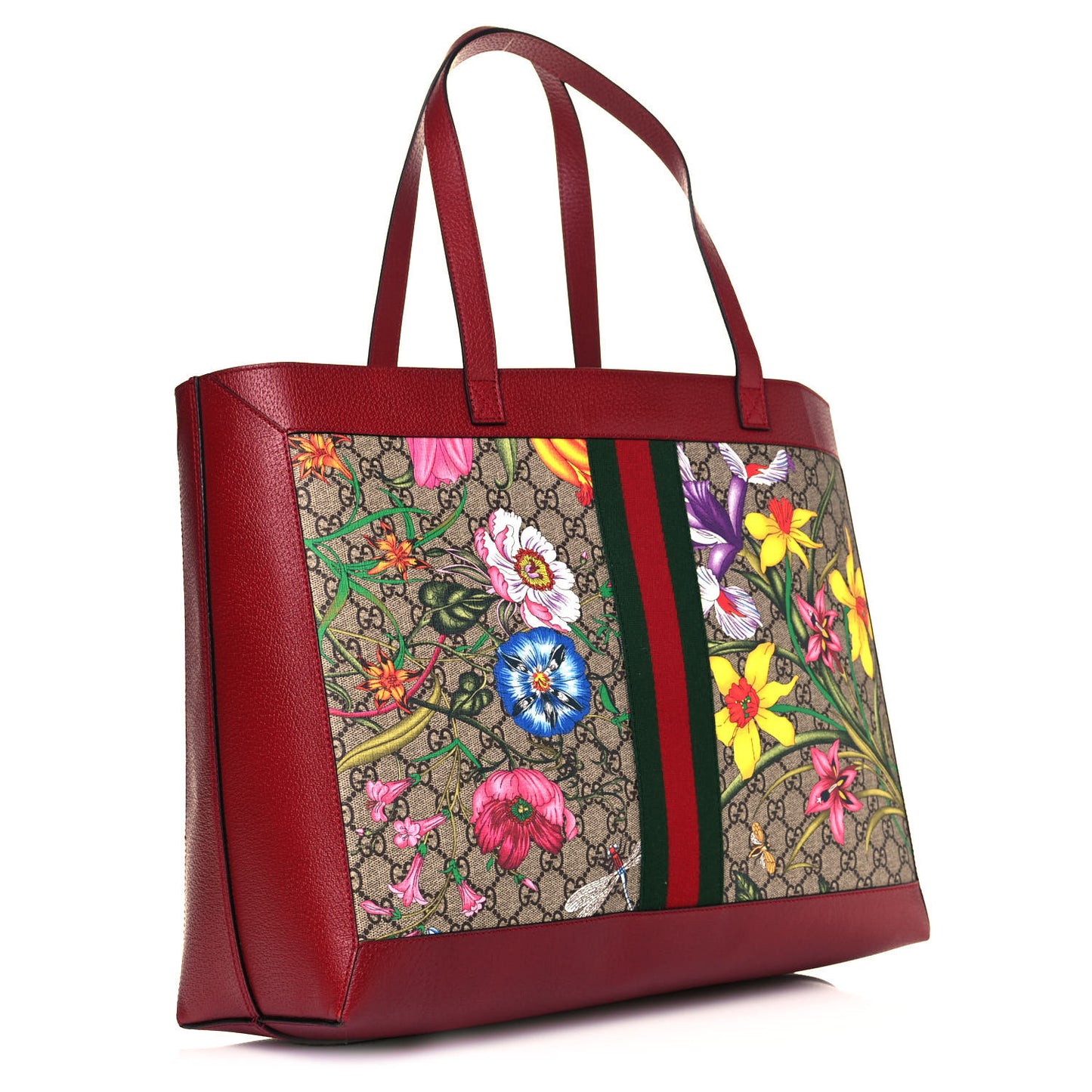 GG Supreme Monogram Flora Web Large Ophidia Tote Red