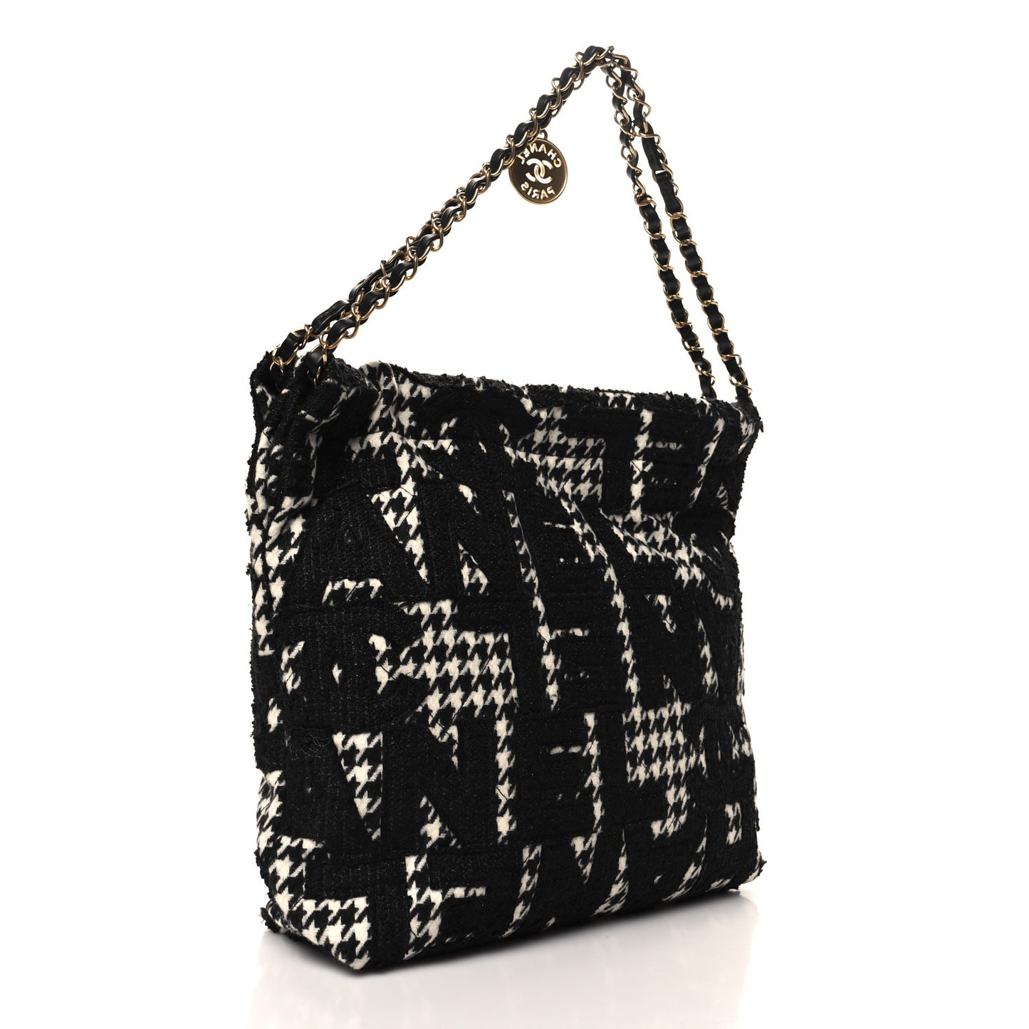 Tweed Houndstooth Quilted Chanel 22 Black Ecru