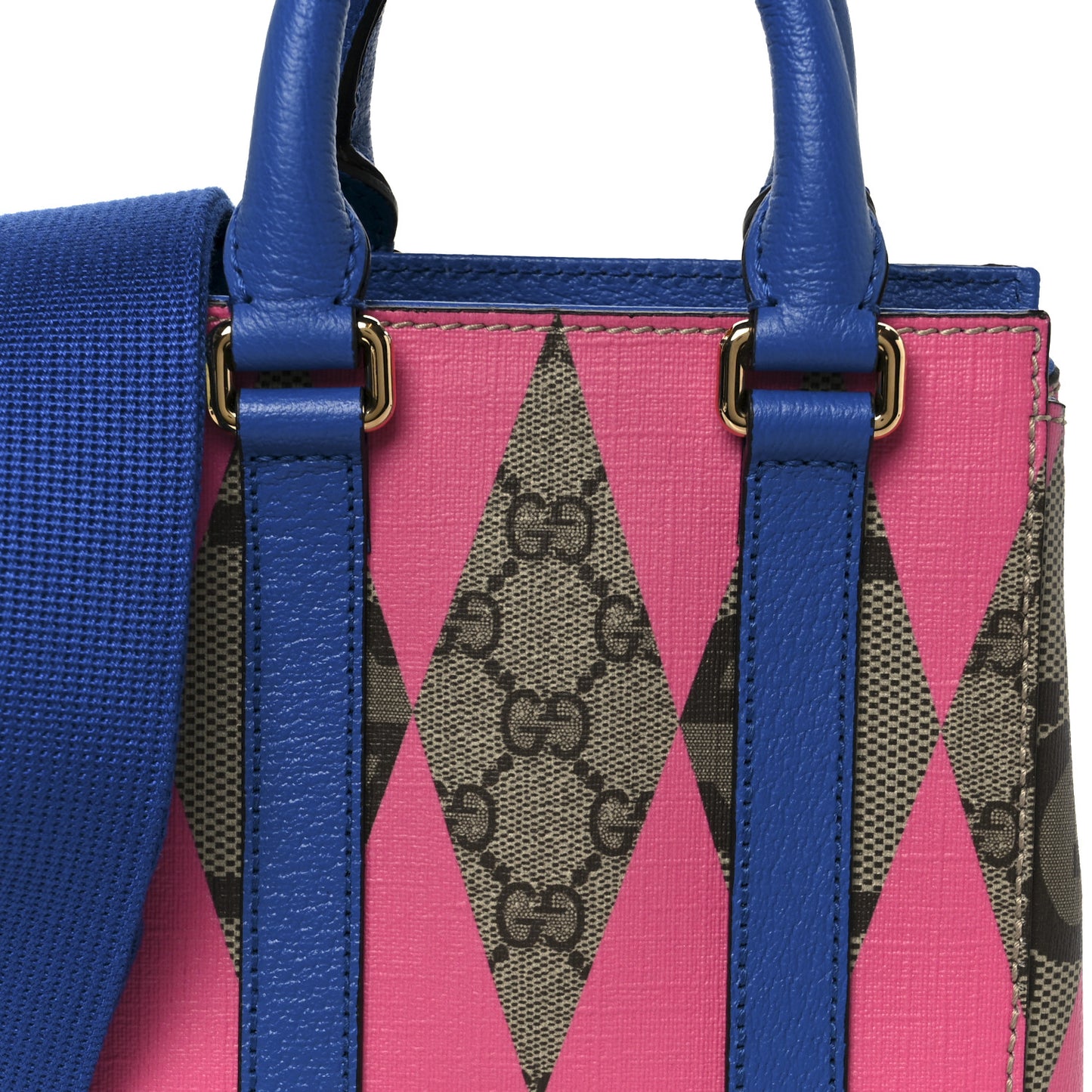 GG Supreme Monogram Textured Dollar Calfskin Rhombus Mini Tote Bag Beige Ebony Pink Blue