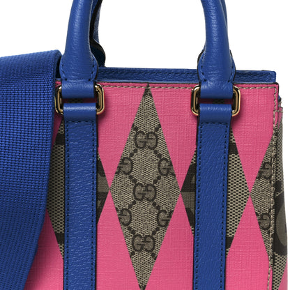 Gucci GG Supreme Monogram Textured Dollar Calfskin Rhombus Mini Tote Bag Beige Ebony Pink Blue 8 of 10