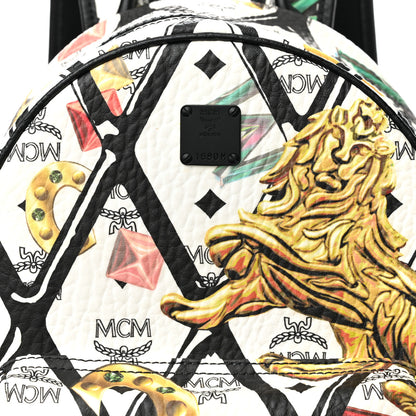 MCM Visetos Calfskin Motif Rombi Lion Printed Small Backpack White 7 of 9