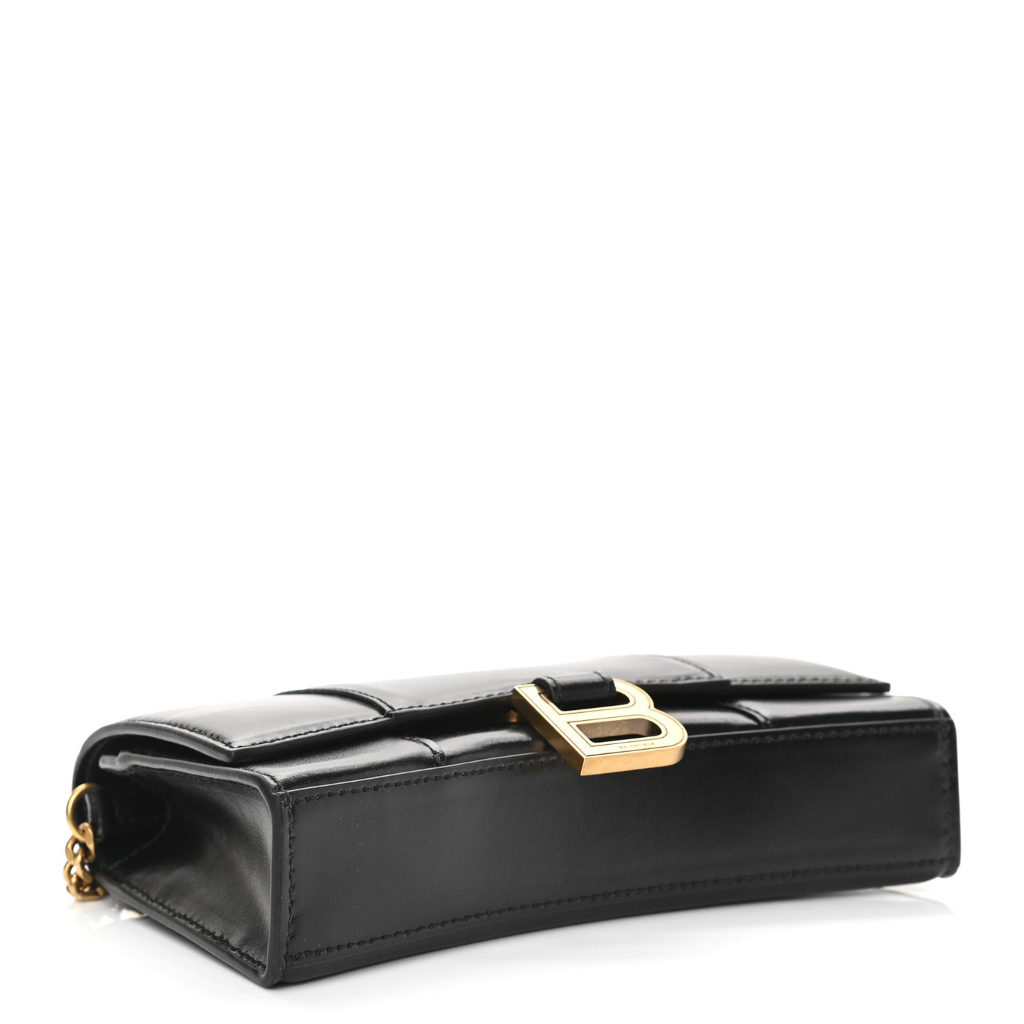 Shiny Box Calfskin Hourglass Chain Bag Black