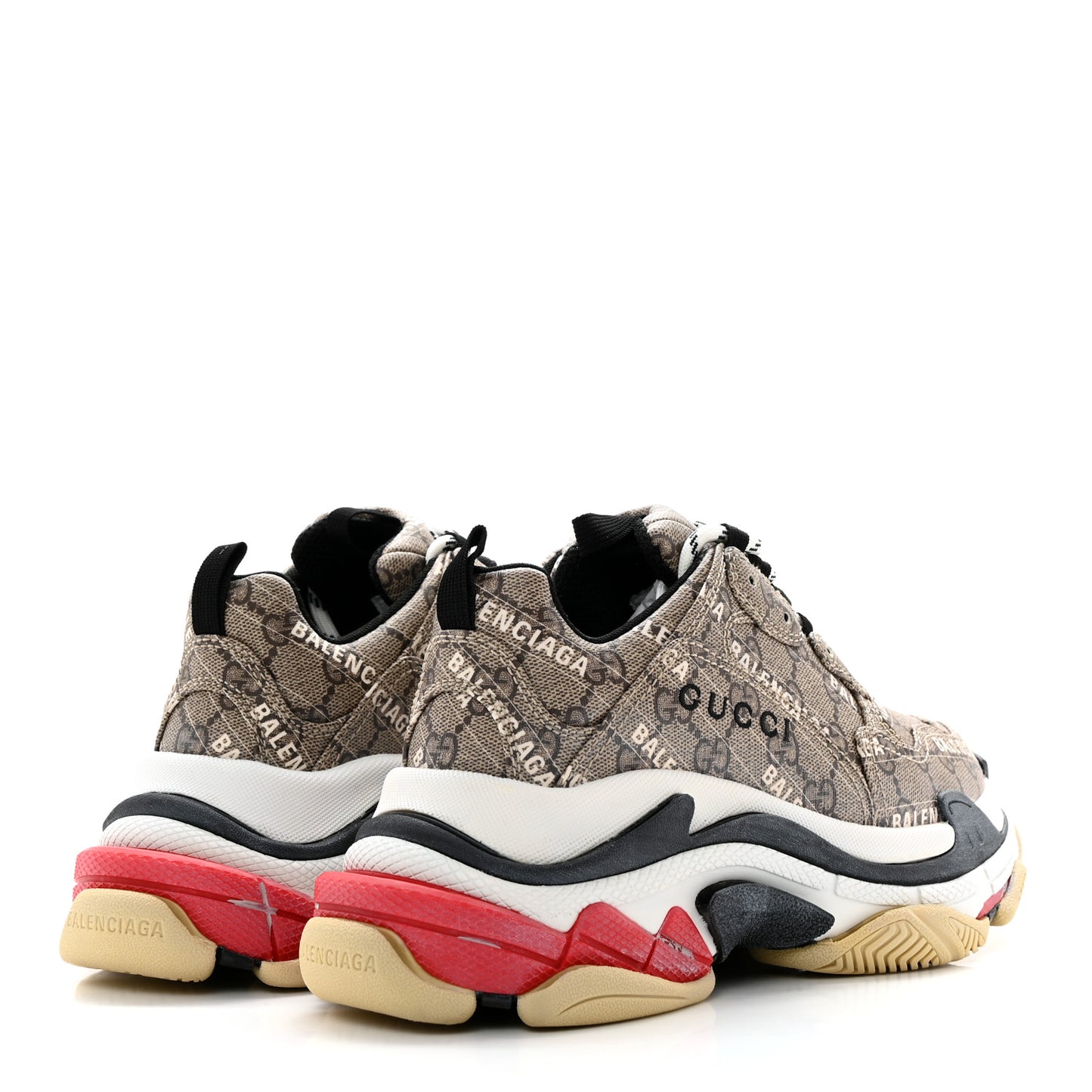 X GUCCI GG Supreme Monogram Allover Logo Womens Triple S Sneakers 37 Beige Ebony Mystic White