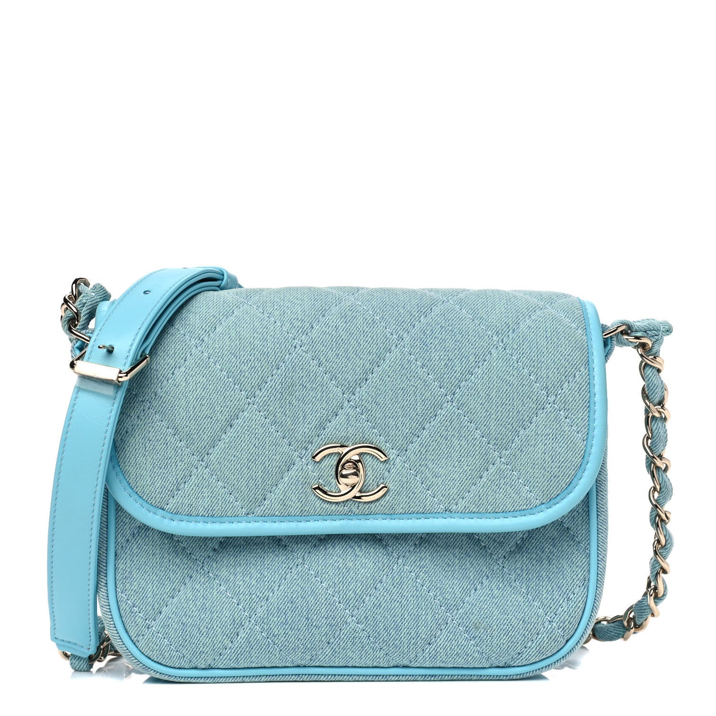 Denim Quilted Small Messenger Flap Neon Blue