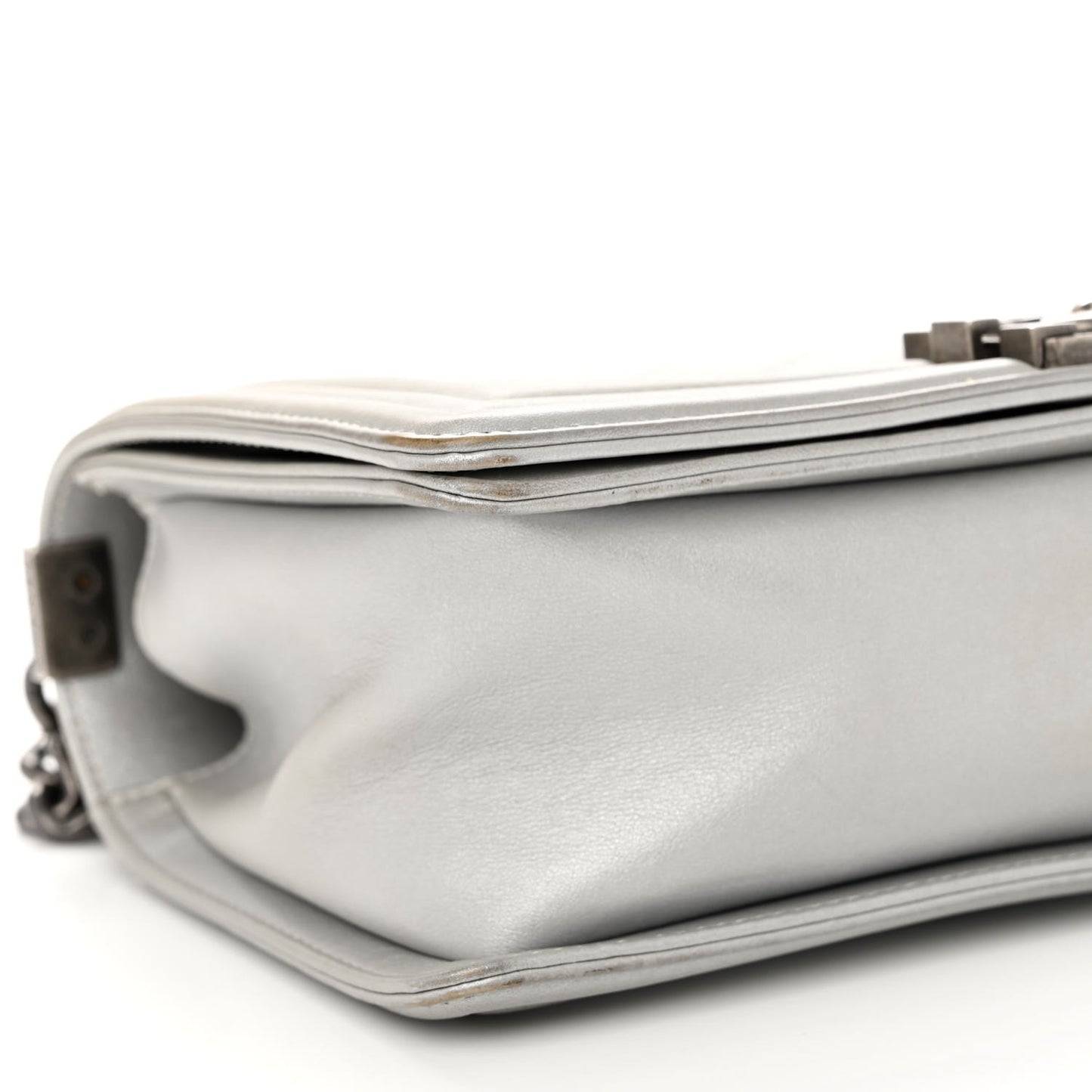 Metallic Lambskin Quilted Medium Boy Flap Silver