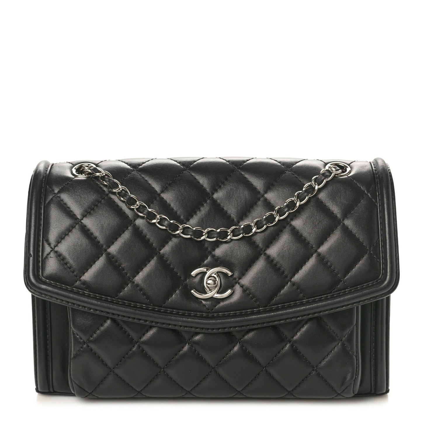 Lambskin Quilted Large Geometric Flap Black