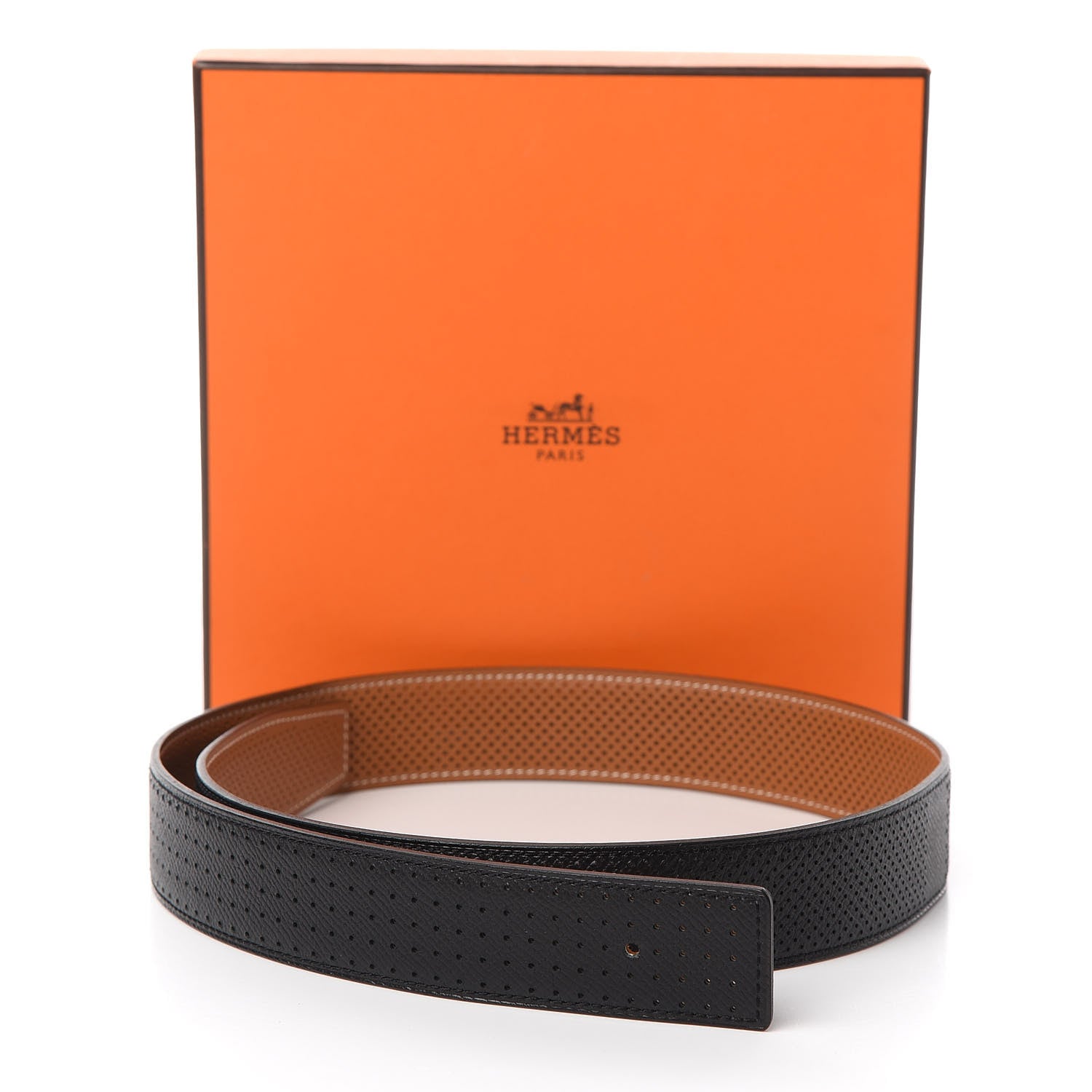 Hermes Epsom Perforated 32mm Belt Strap 75 Black Gold 6 of 6