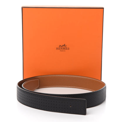 Hermes Epsom Perforated 32mm Belt Strap 75 Black Gold 6 of 6