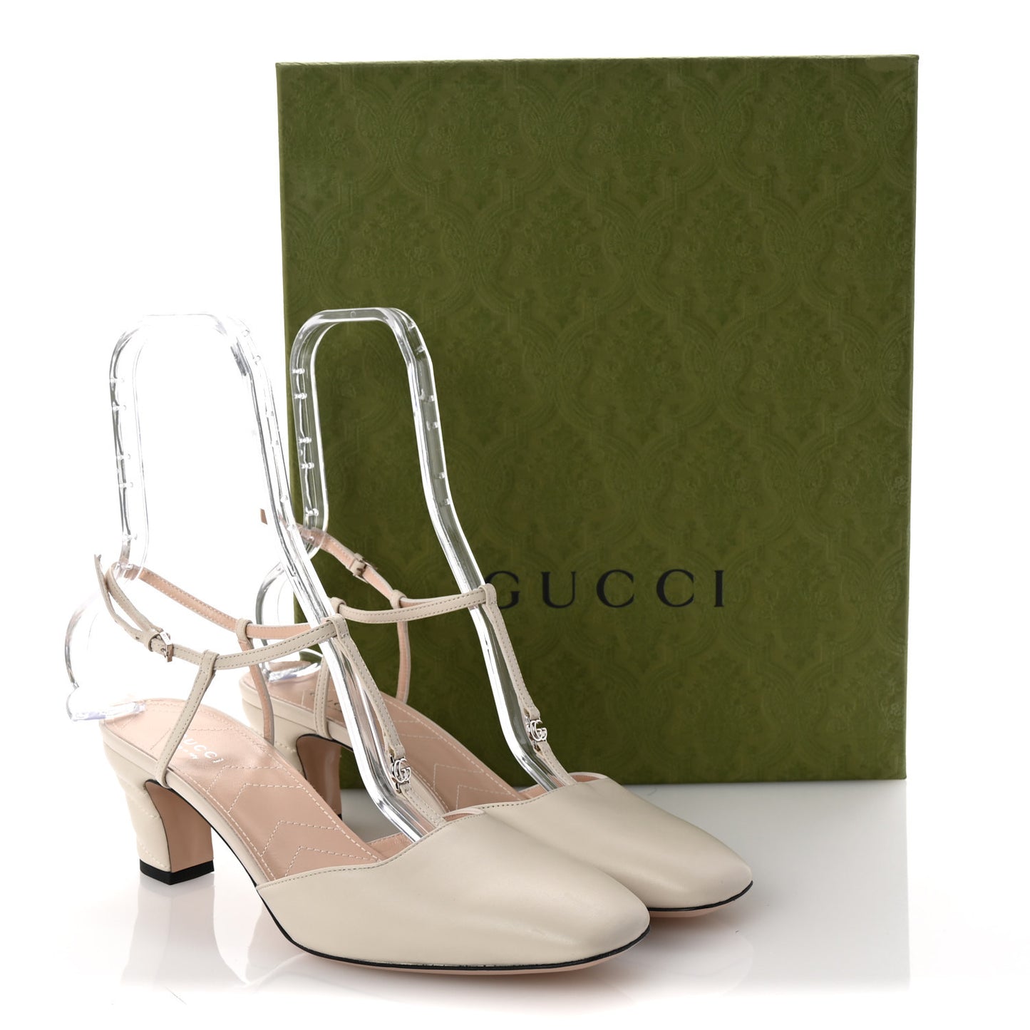 Nappa Charlotte Petite GG 55mm Slingback Pumps 41 New Mystic White