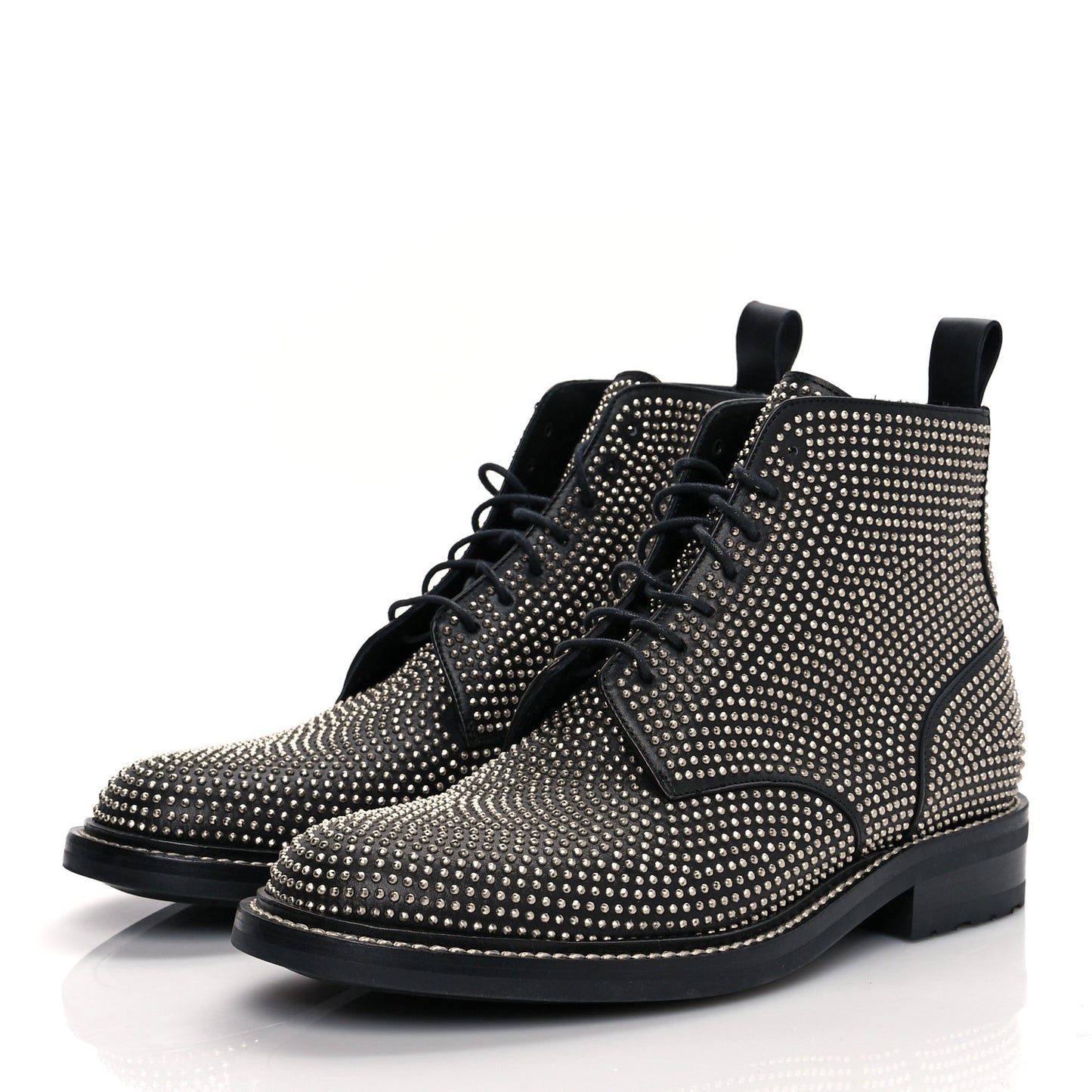 Calfskin Mens Studded Lace Up Boots 41.5 Black