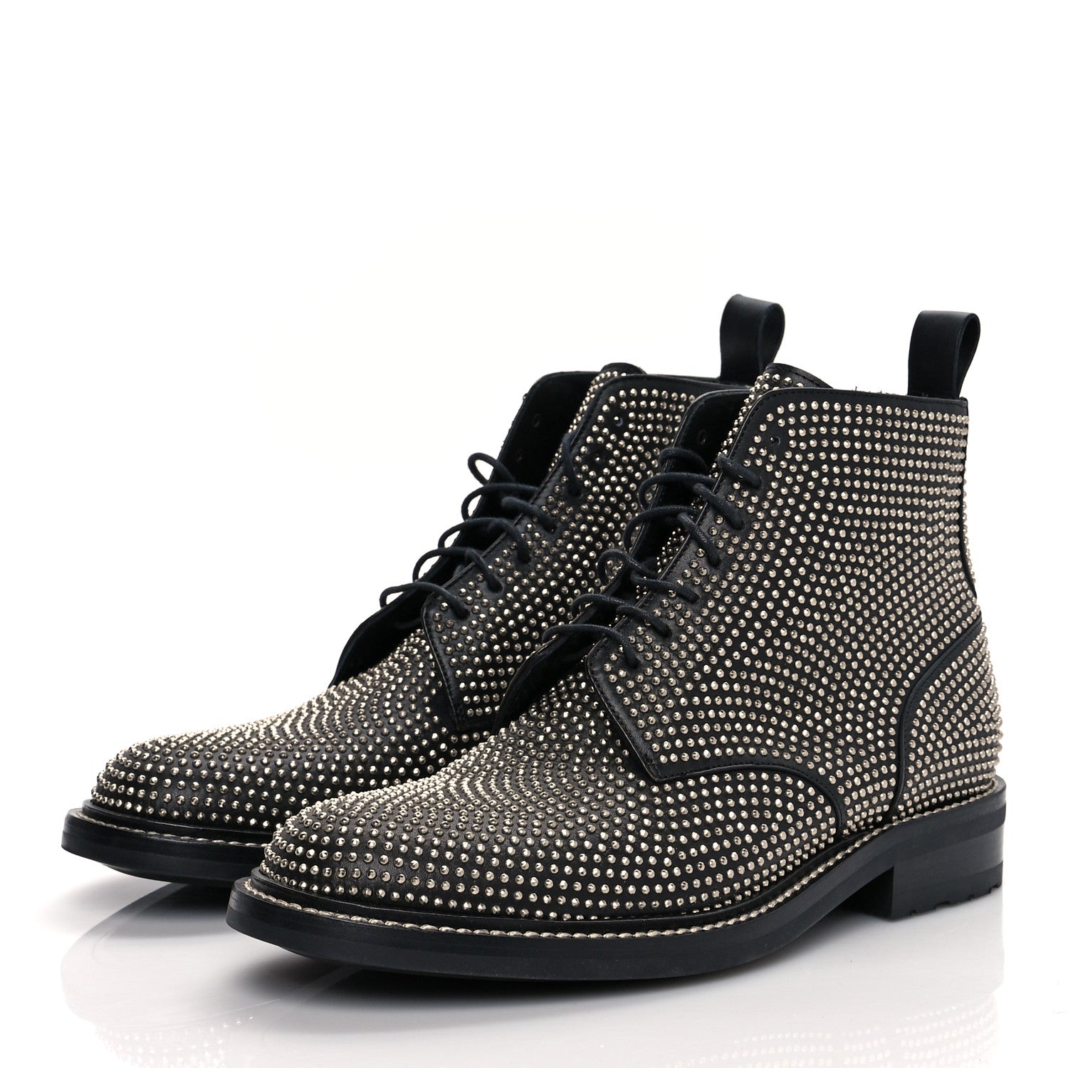 Saint Laurent Calfskin Mens Studded Lace Up Boots 41.5 Black 3 of 8