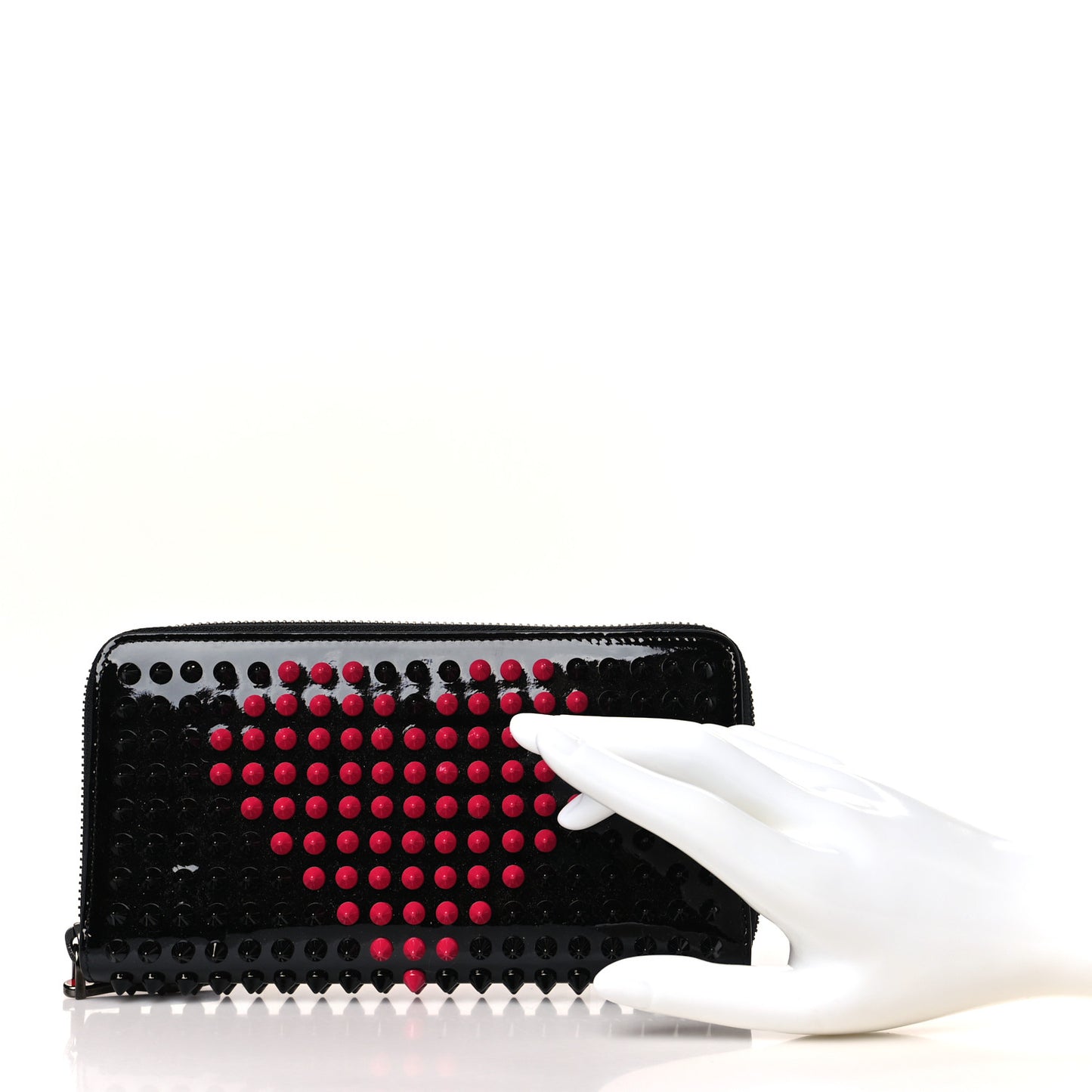 Patent Panettone Spiked Valentines Zip Around Wallet Black Fuchsia