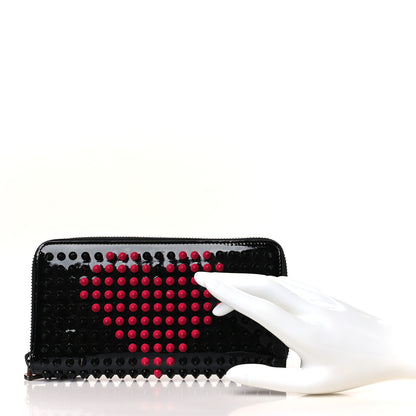 Christian Louboutin Patent Panettone Spiked Valentines Zip Around Wallet Black Fuchsia 2 of 6