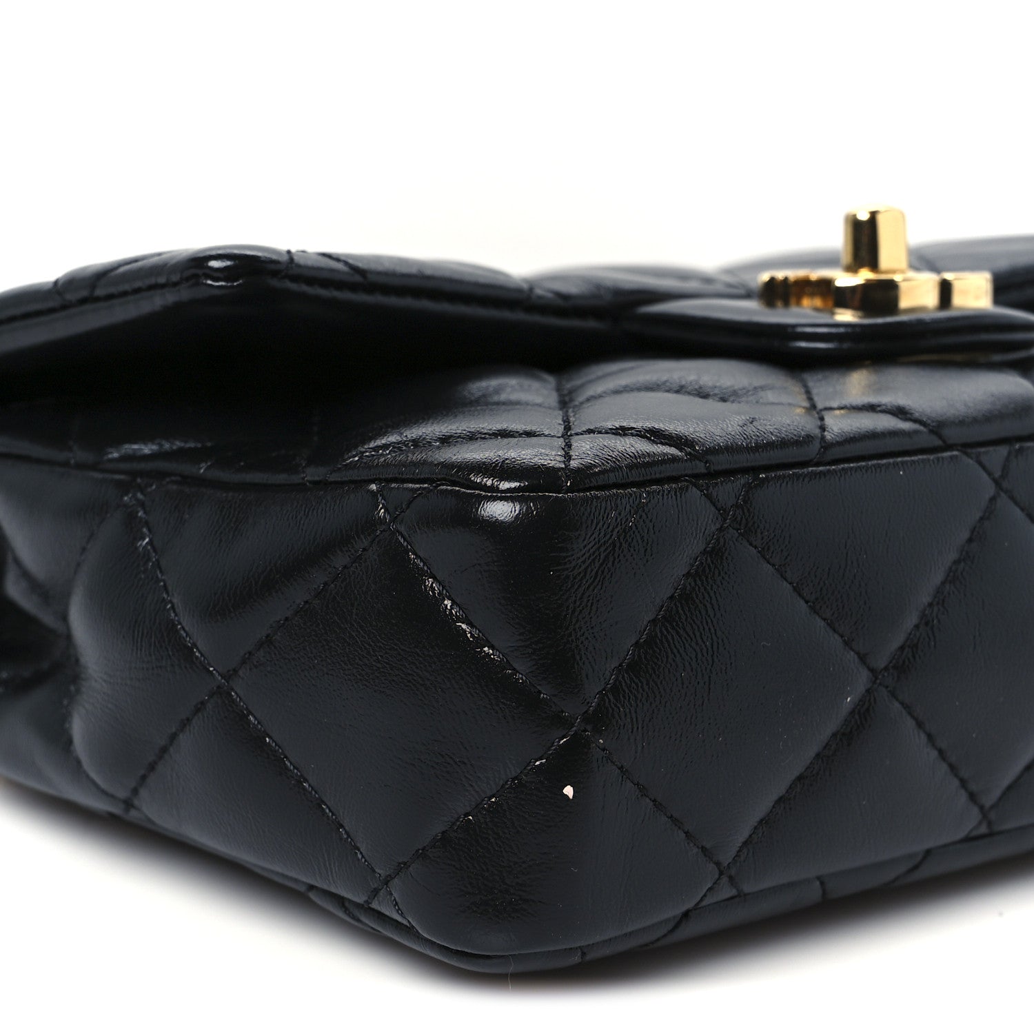 Chanel Shiny Lambskin Quilted Golden Links Top Handle Flap Black 10 of 11