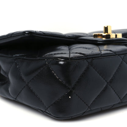 Chanel Shiny Lambskin Quilted Golden Links Top Handle Flap Black 10 of 11
