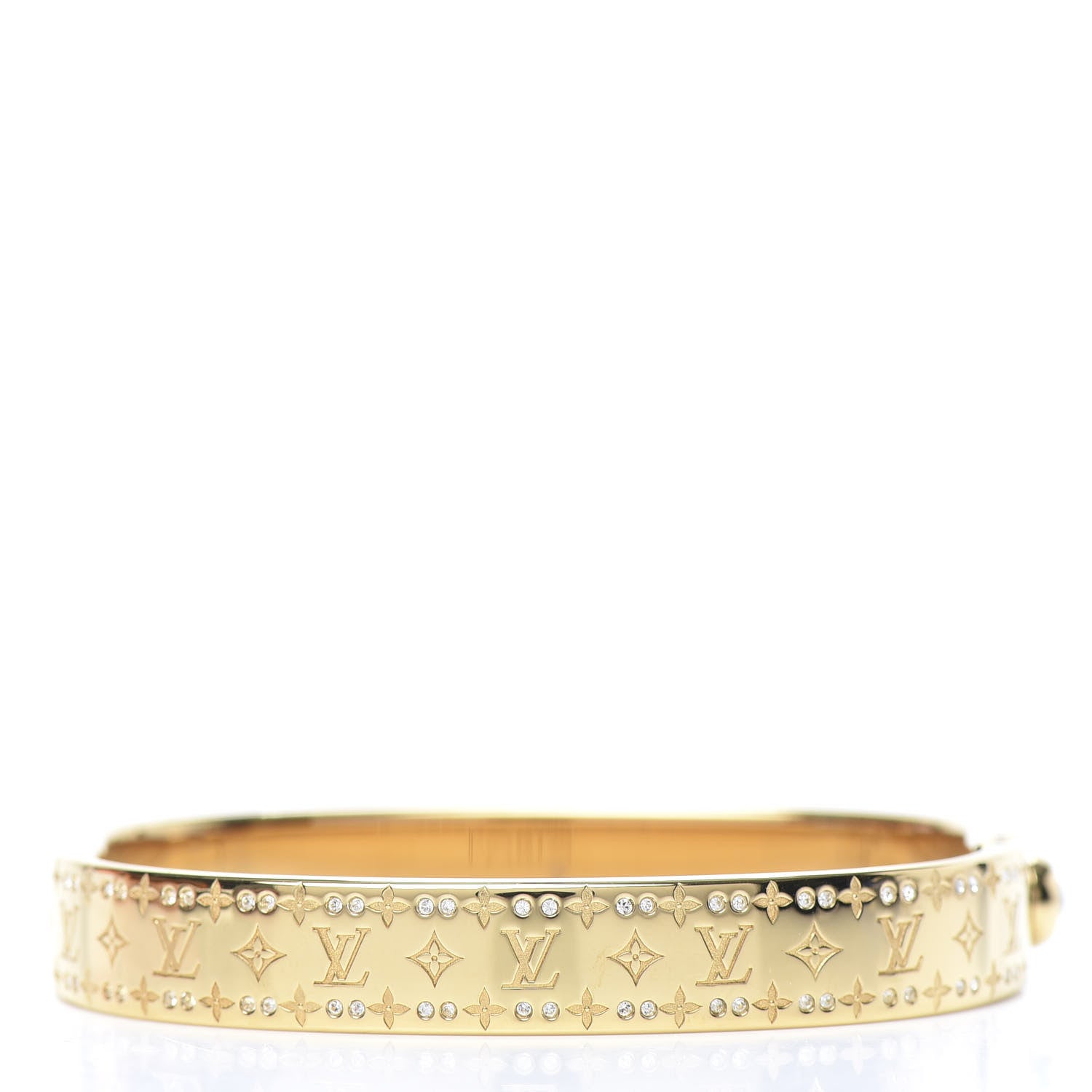 Louis Vuitton Brass Crystal Monogram Nanogram Strass Cuff S Gold 3 of 7