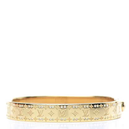 Louis Vuitton Brass Crystal Monogram Nanogram Strass Cuff S Gold 3 of 7