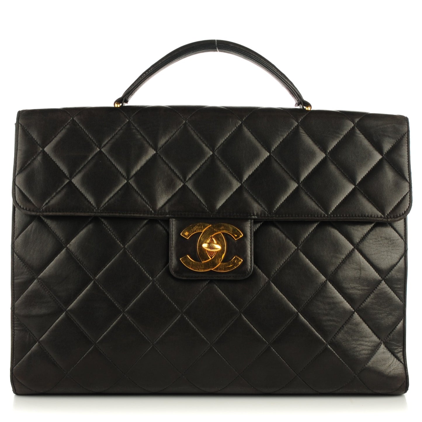 Lambskin Quilted Briefcase Laptop Bag Black