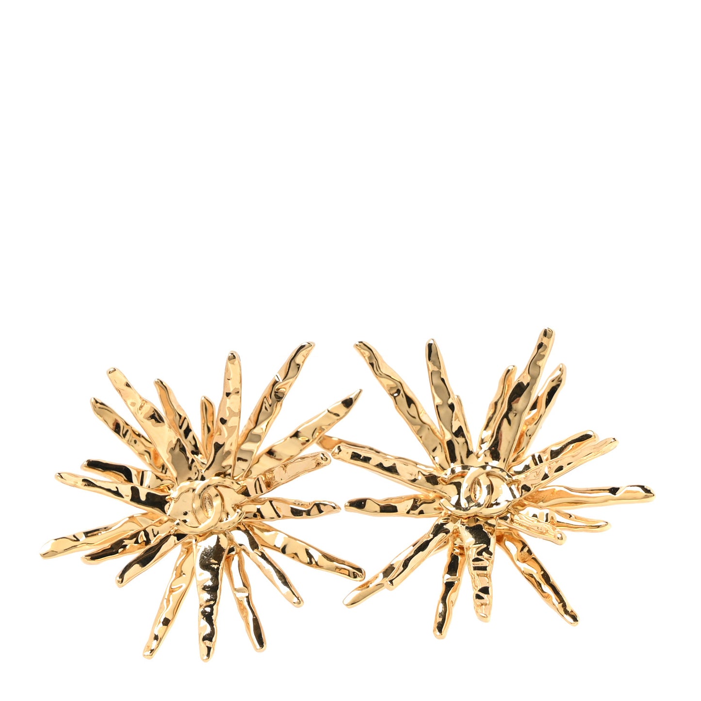 Metal CC Starburst Earrings Gold