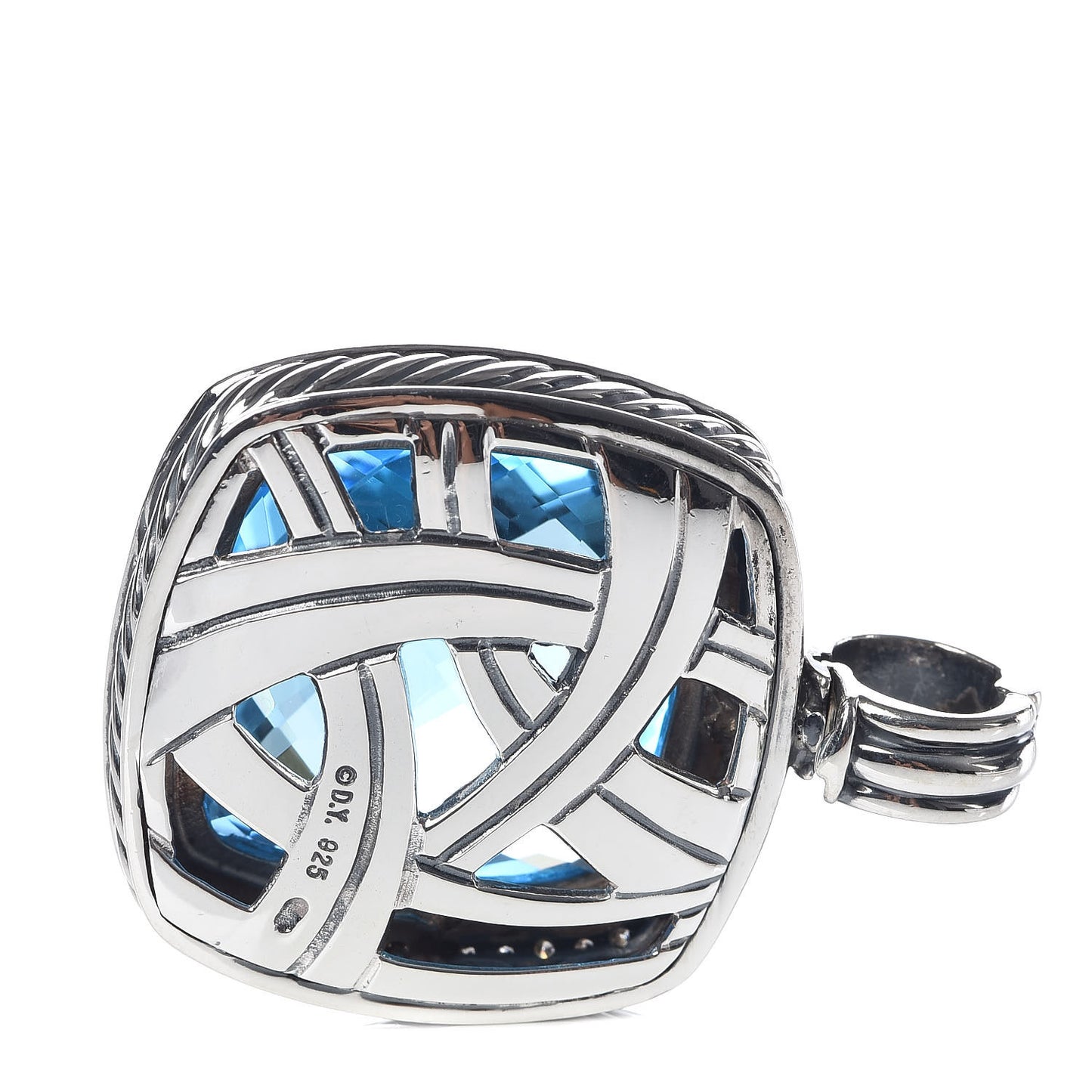 Sterling Silver Blue Topaz Diamond 20mm Albion Enhancer Pendant