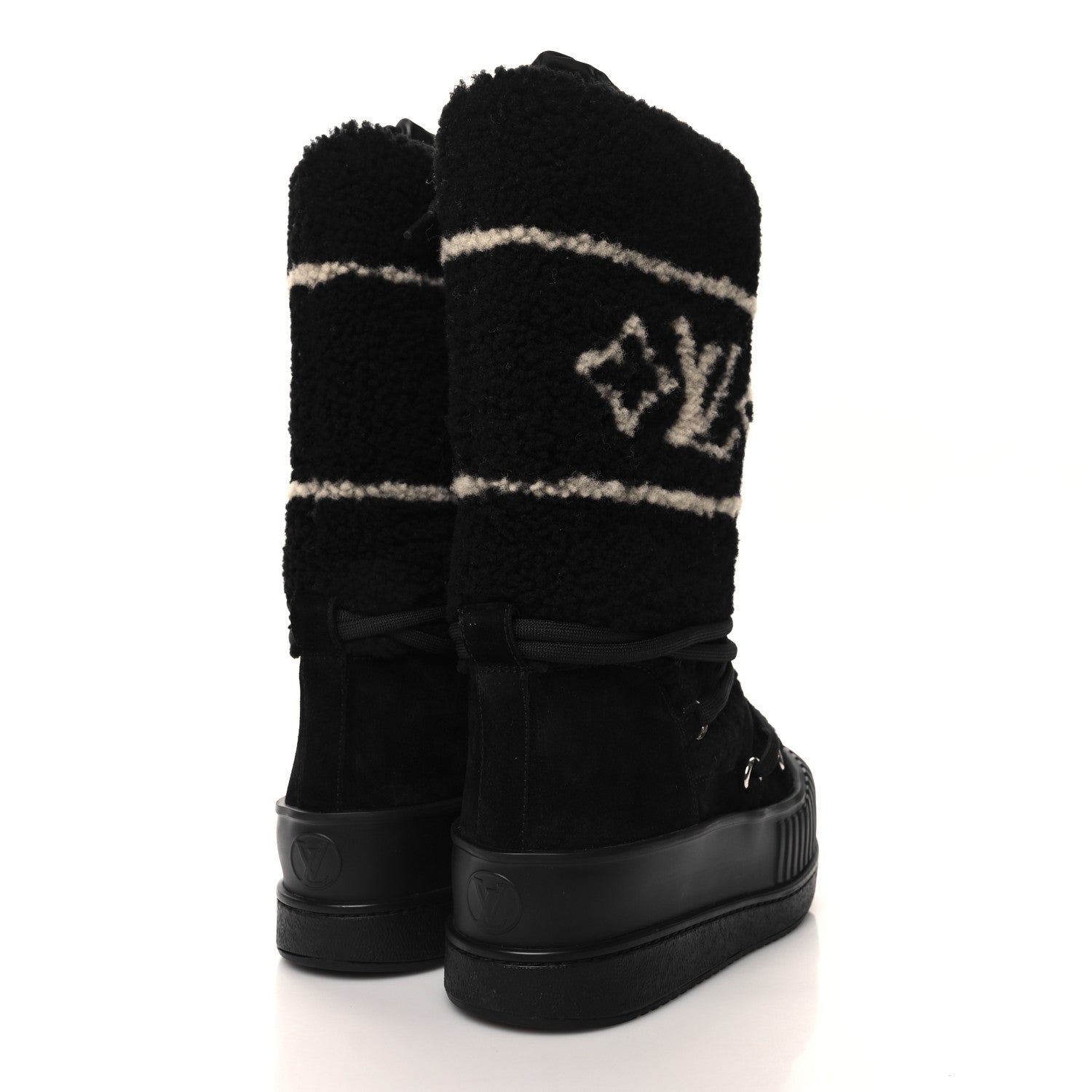 Louis Vuitton Suede Shearling Polar Flat High Boots 36 Black 4 of 7