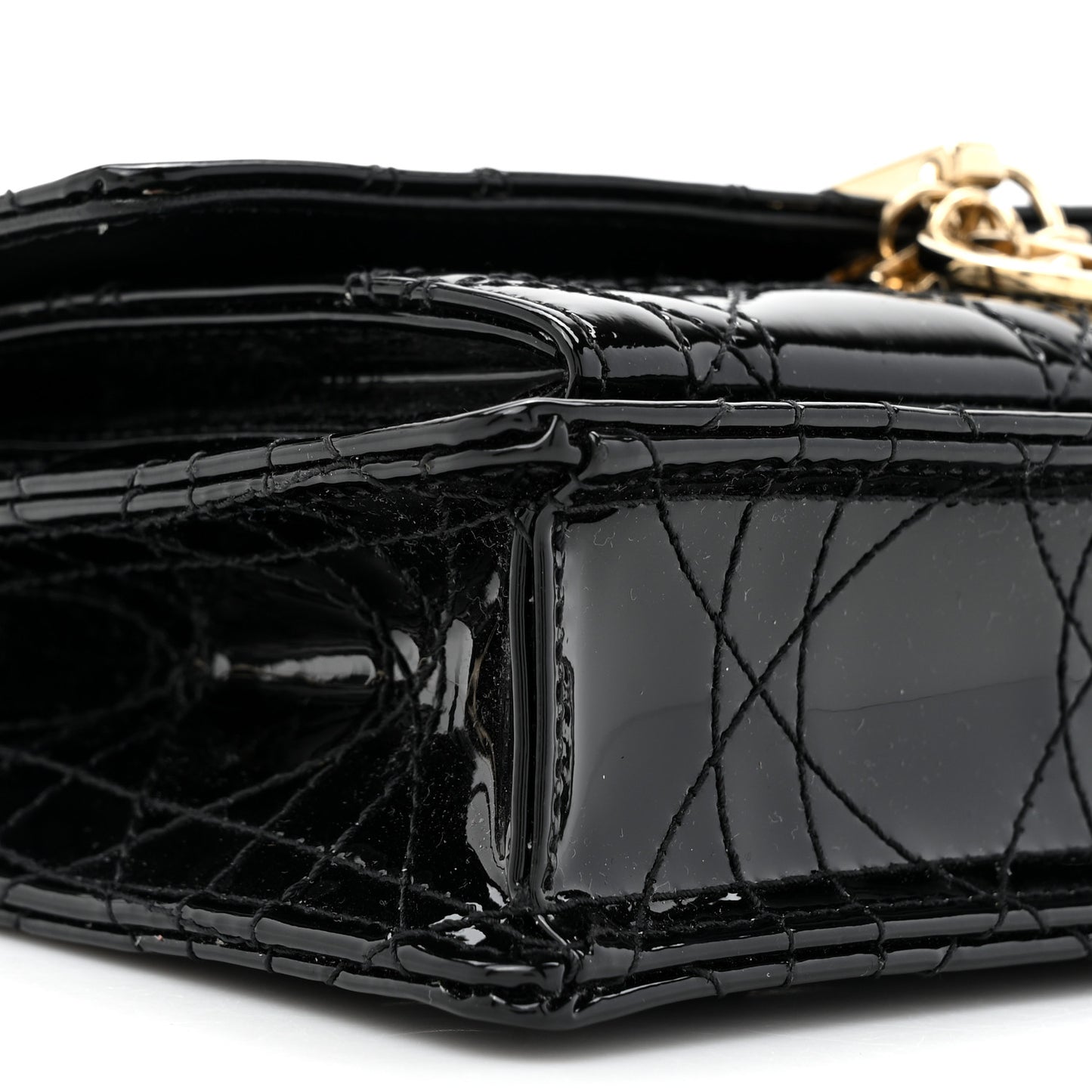 Patent Cannage Lady Dior Chain Pouch Black