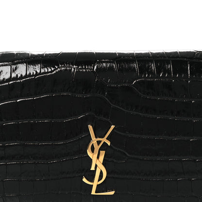 Saint Laurent Crocodile Embossed Monogram Phone Holder Crossbody Black 8 of 10