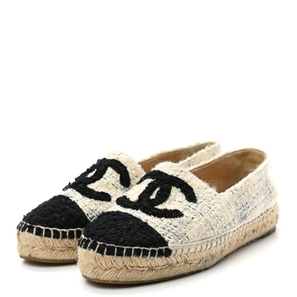 Chanel Tweed CC Espadrilles 36 Ecru White Blue Black 3 of 9