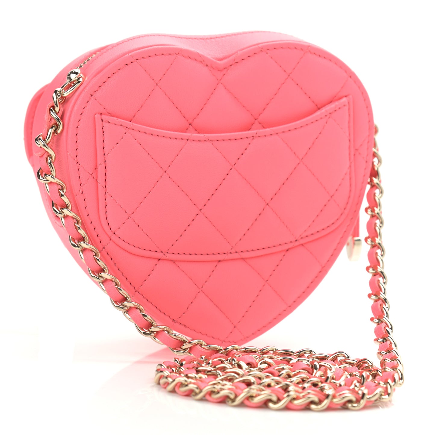Lambskin Quilted CC In Love Heart Clutch With Chain Pink