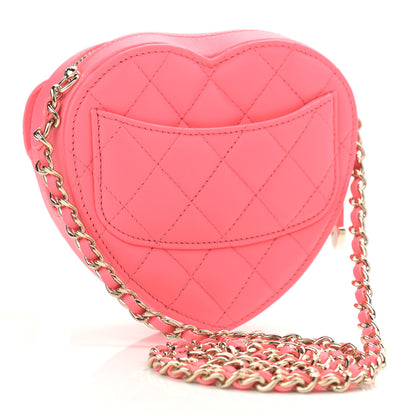 Chanel Lambskin Quilted CC In Love Heart Clutch With Chain Pink 4 of 12