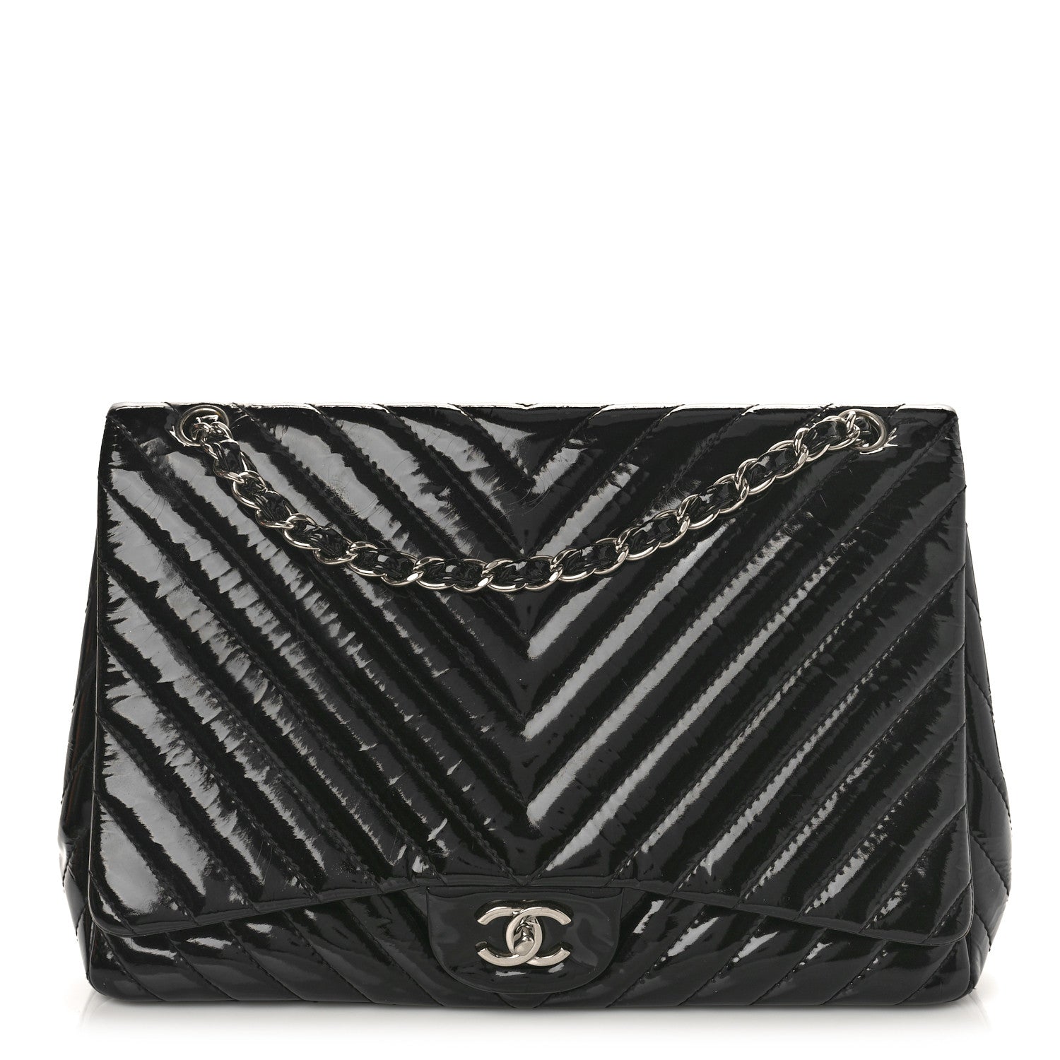 Chanel Patent Chevron Quilted Maxi Single Flap Black 1 of 13