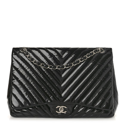 Chanel Patent Chevron Quilted Maxi Single Flap Black 1 of 13