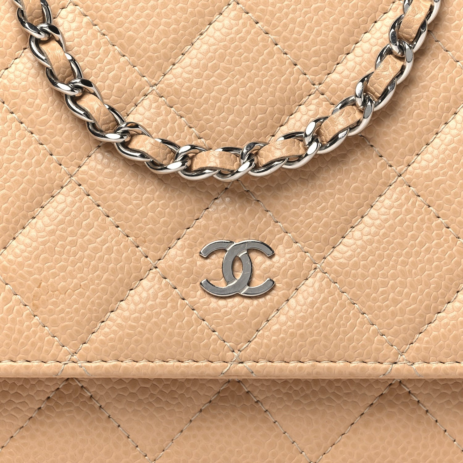 Chanel Caviar Quilted Wallet on Chain WOC Beige 9 of 12