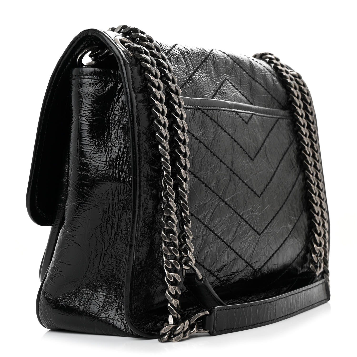 Saint Laurent Crinkled Calfskin Matelasse Monogram Medium Niki Chain Satchel Black 3 of 10