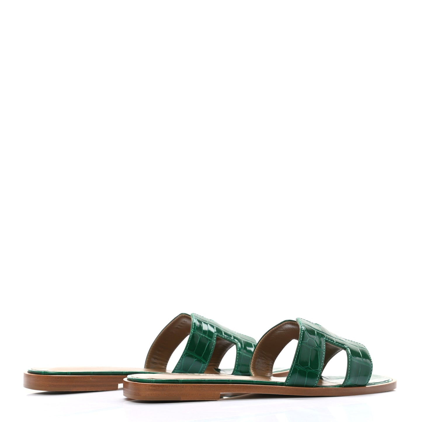 Shiny Alligator Oran Sandals 36 Emeraude