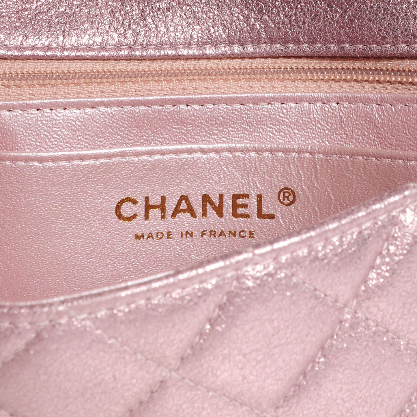 Metallic Goatskin Quilted Mini Flap Pink