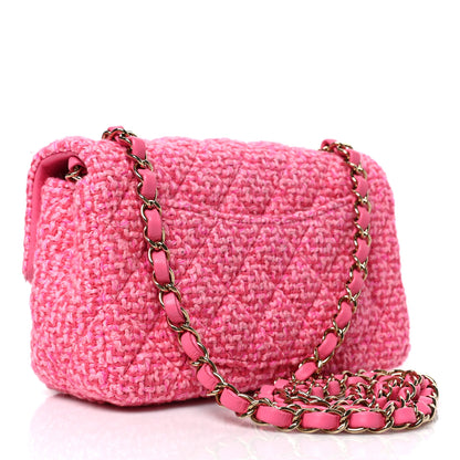 Chanel Wool Tweed Quilted Mini Rectangular Flap Dark Pink Fuchsia 3 of 9