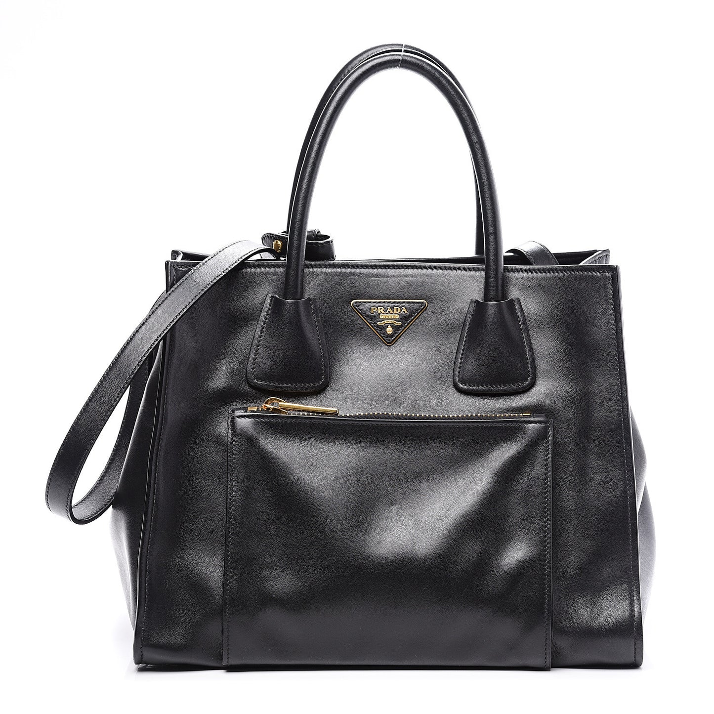City Calf Front Pocket Tote Black