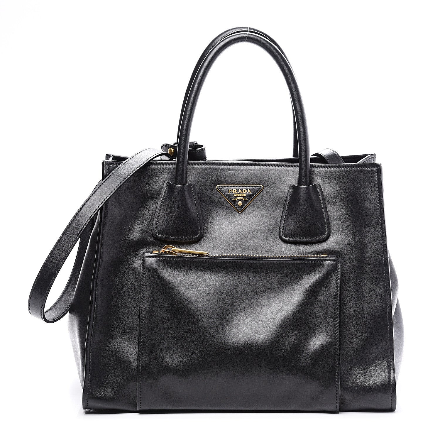 Prada City Calf Front Pocket Tote Black 1 of 8