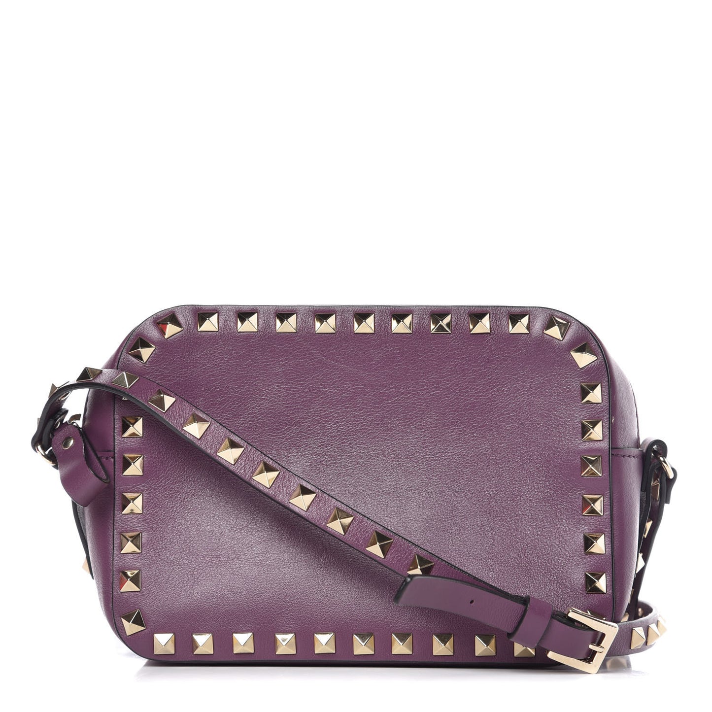 Calfskin Rockstud Camera Crossbody Bag Purple