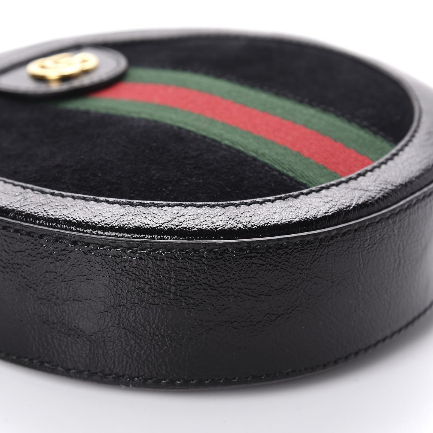 Suede Patent Web Mini Ophidia Round Shoulder Bag Black