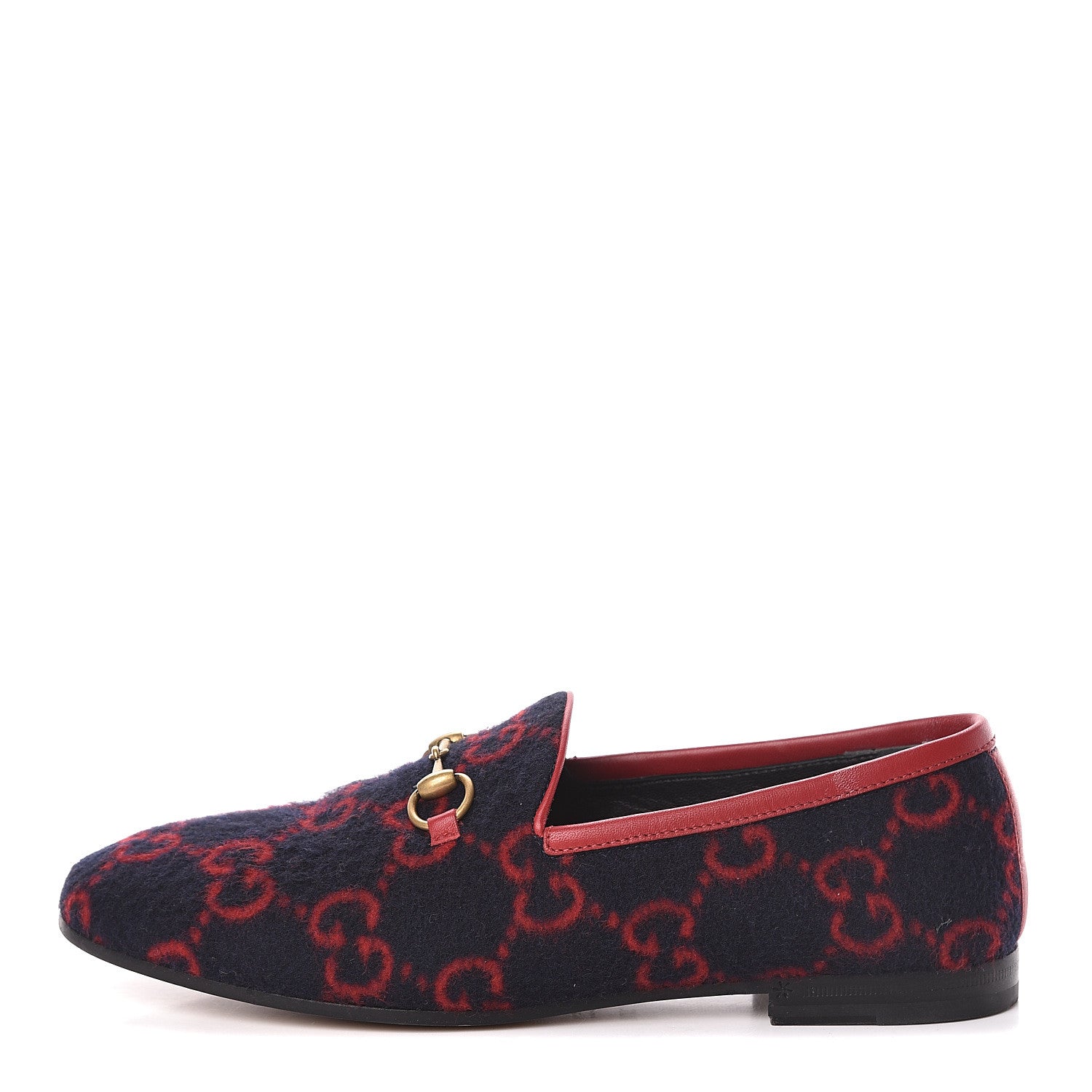 Gucci Covered Wool GG Monogram Horsebit Womens Jordaan Loafers 37.5 Blue Red 1 of 19