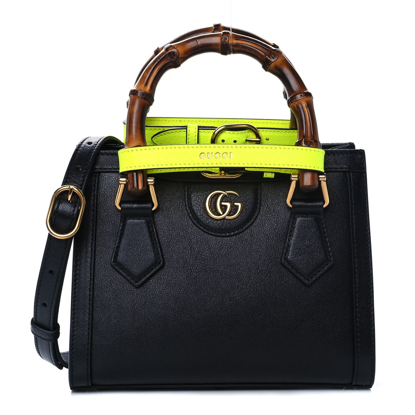 Wonka Grain Calfskin Mini Diana Tote Bag Black Yellow Fluo