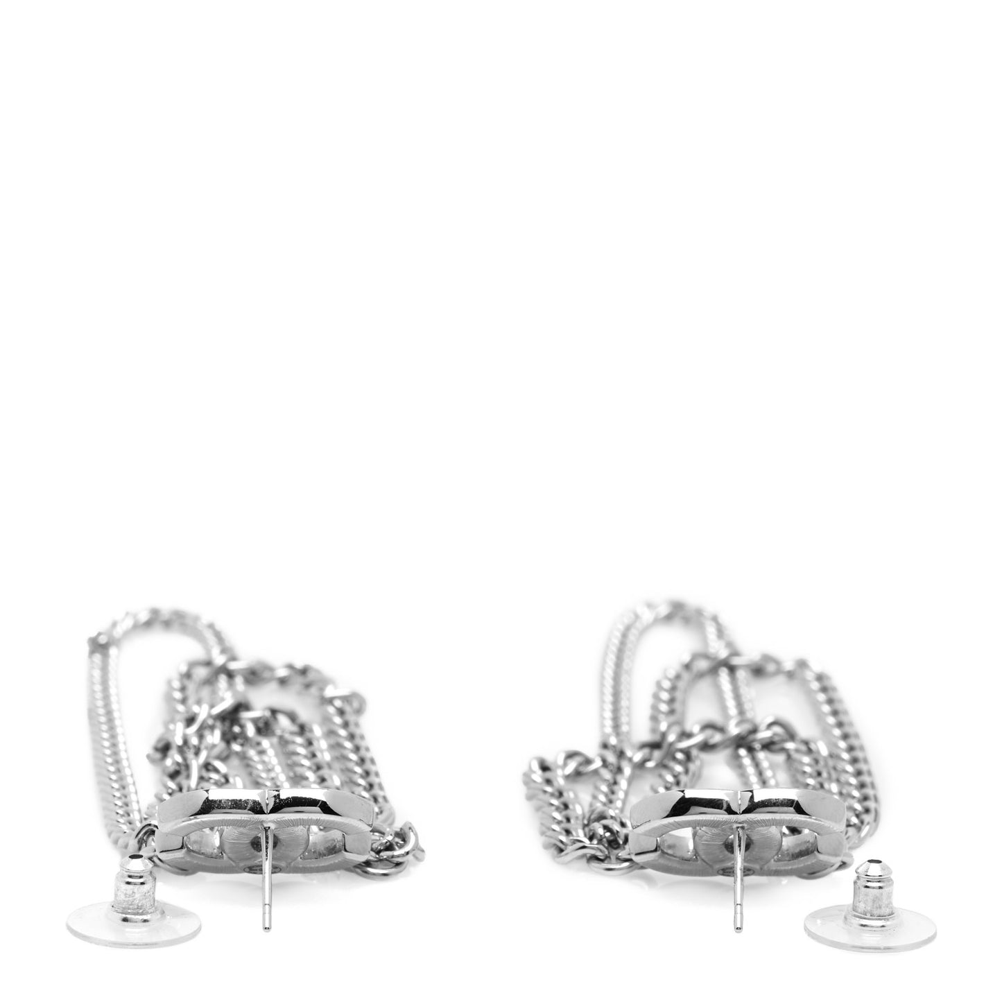 Crystal Baguette CC Chain Drop Earrings Silver