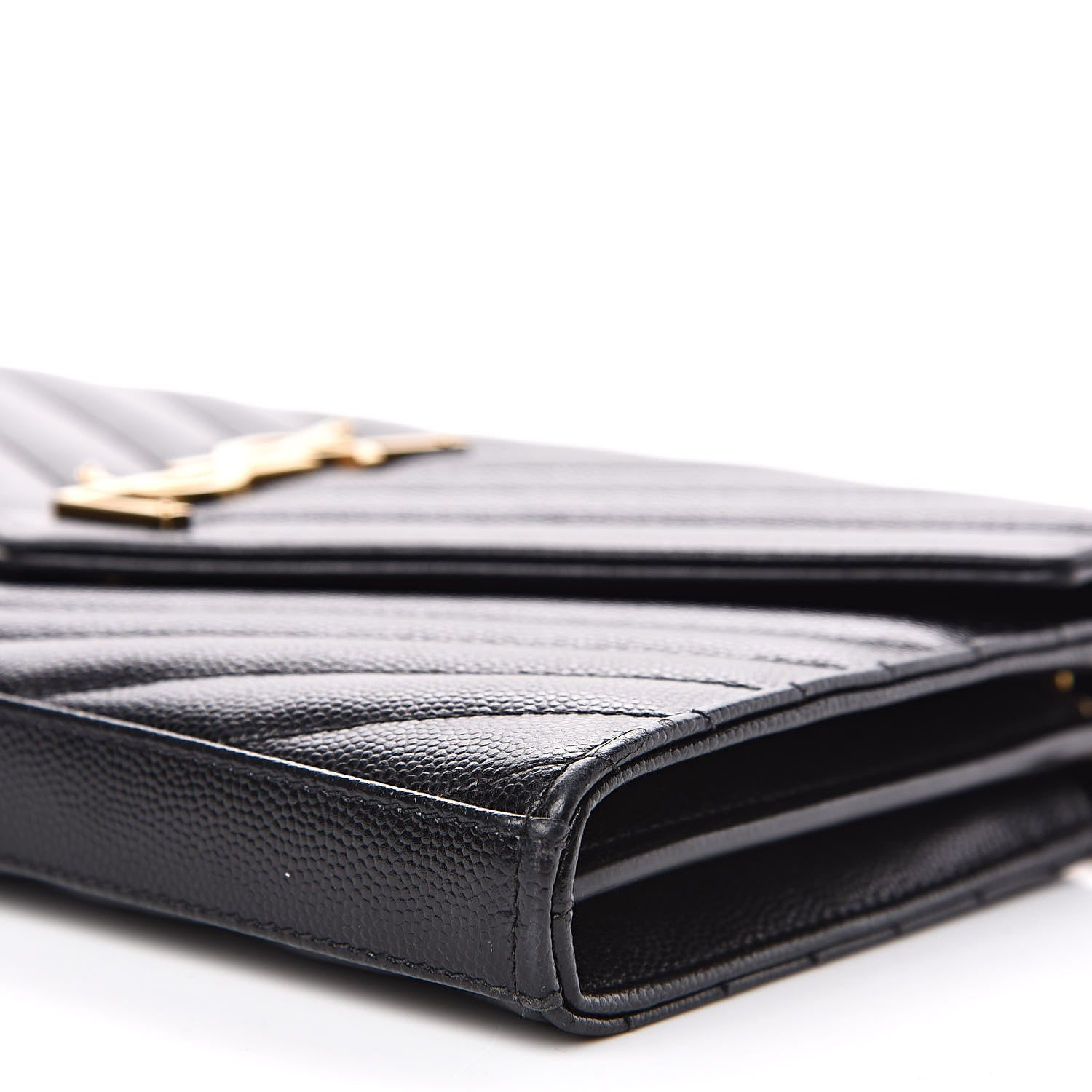Saint Laurent Grain De Poudre Matelasse Chevron Monogram Chain Wallet Black 9 of 11