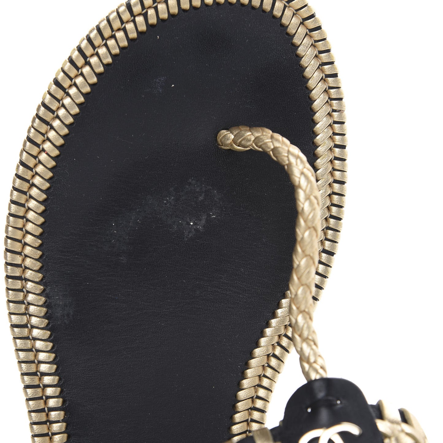 Metallic Lambskin Calfskin Braided Thong Sandals 39 Black Gold