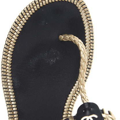 Chanel Metallic Lambskin Calfskin Braided Thong Sandals 39 Black Gold 8 of 8