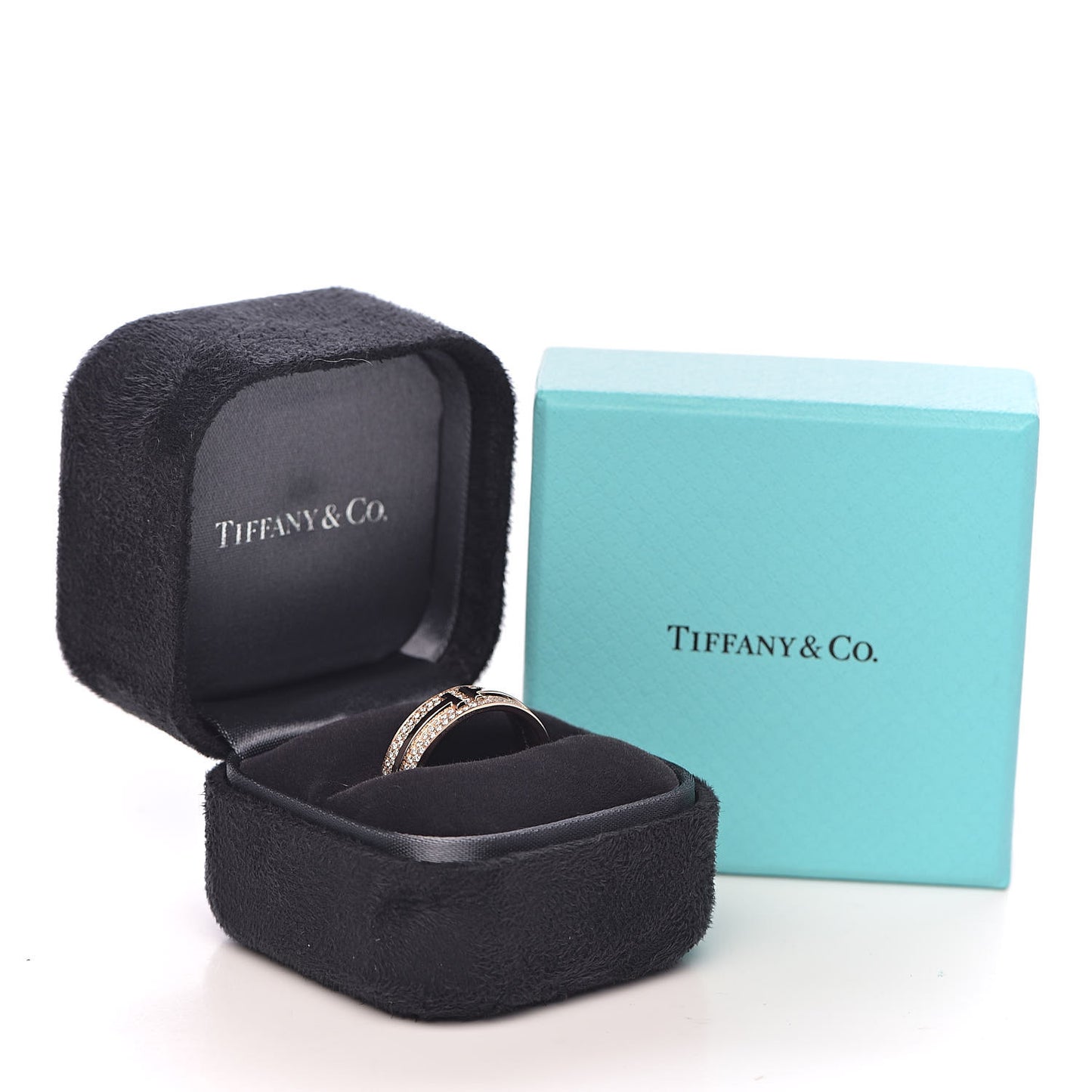 18K Rose Gold Diamond T Two Band Ring 58 8.5