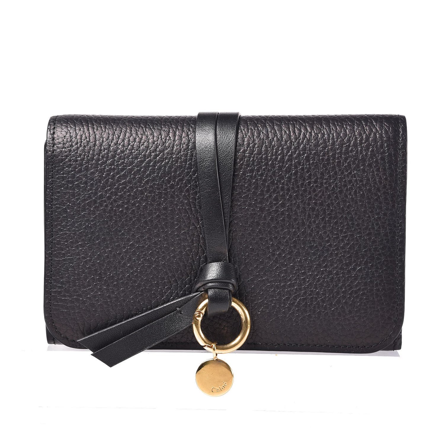 Grained Calfskin Alphabet Compact Wallet Black